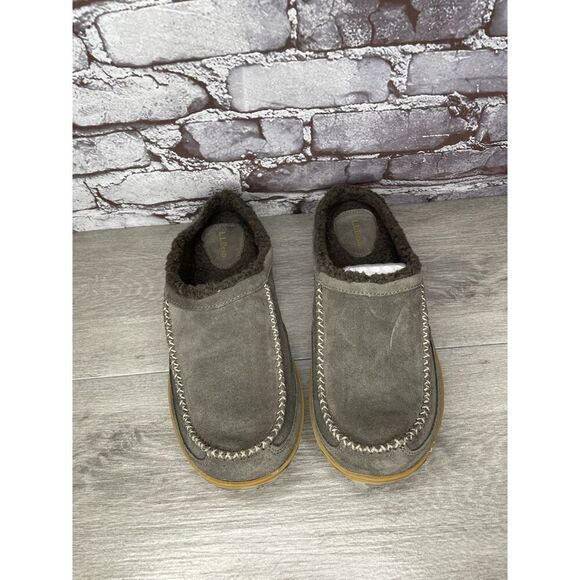 L.L. Bean Ash Gray Suede Fur Lined Mountain Moccasin Winter Slippers Men Sz 11M - Picture 8 of 16